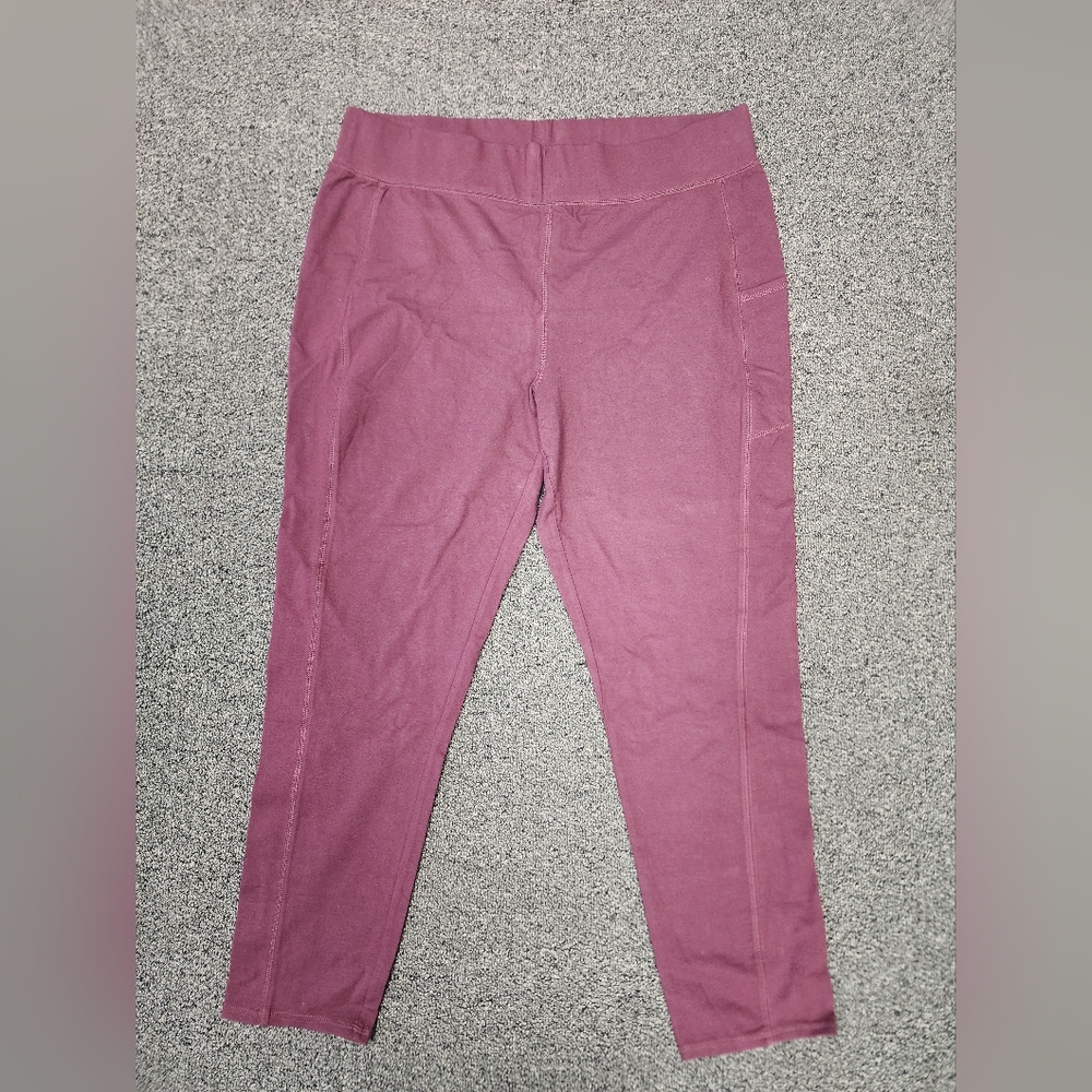 Denim & Co Active Regular Stretch Pant With Side Pocket Deep Burgundy XL New
